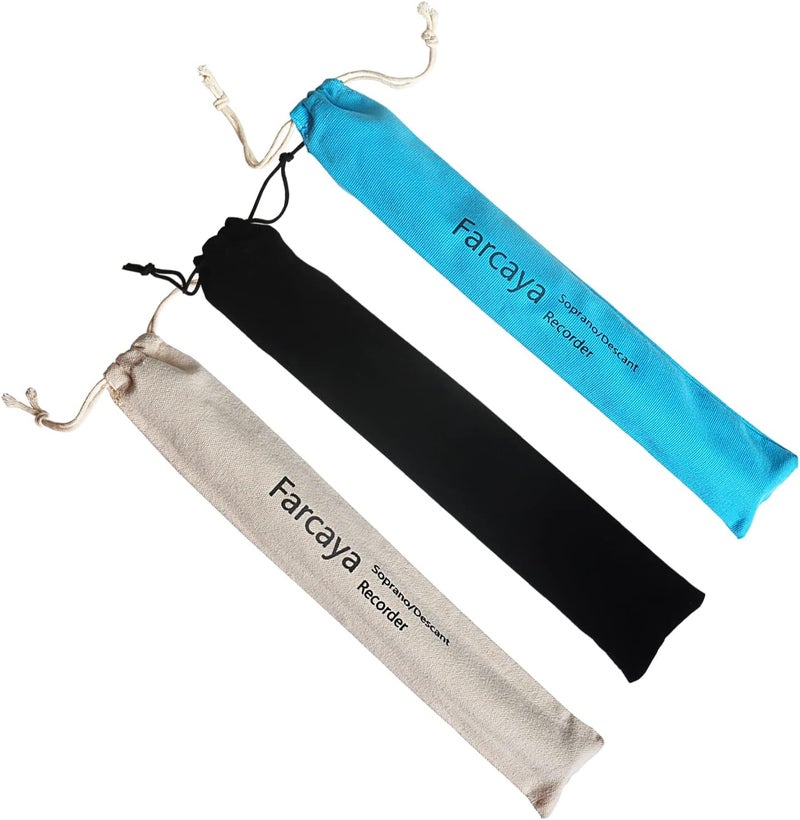 Farcaya Recorder Case Bag Only for Soprano Descant Instrument Flute Storage Pouch Cotton Velvet 3Pack (White+Blue+Black) - Image 1